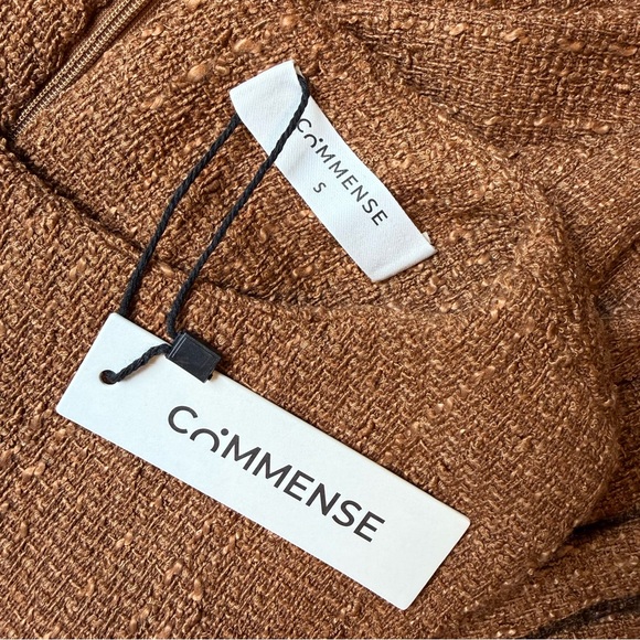 Commense Chocolate Brown Tweed Pleated Mini Dress Sleeveless Zip Back Size S NWT - Picture 6 of 8